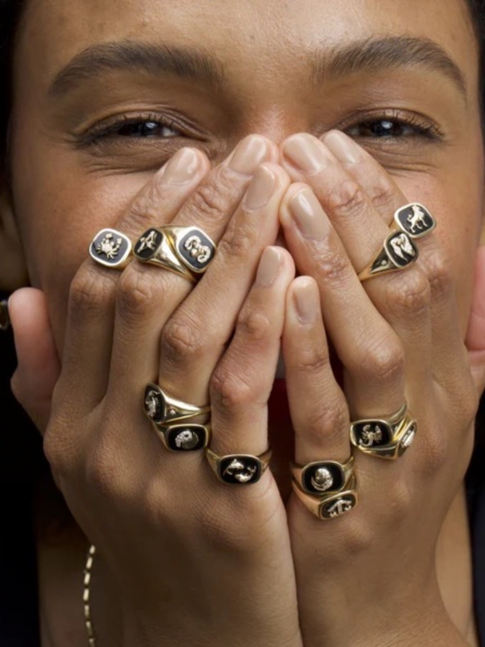 Adina Reyter Aries Zodiac 14K Gold Black Ceramic & Diamond Signet Ring Sz. 8 - Picture 2 of 14